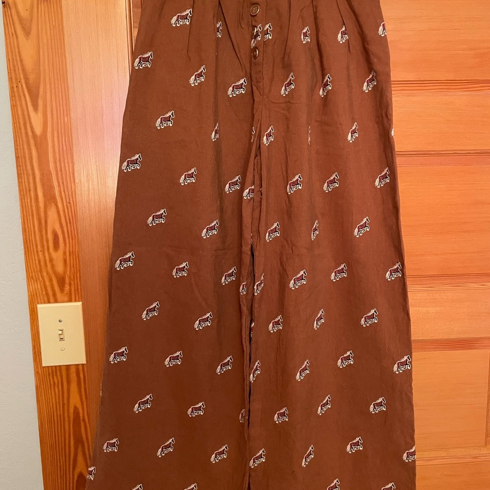 FARM Rio Brown Wide Leg Pants with horse print
